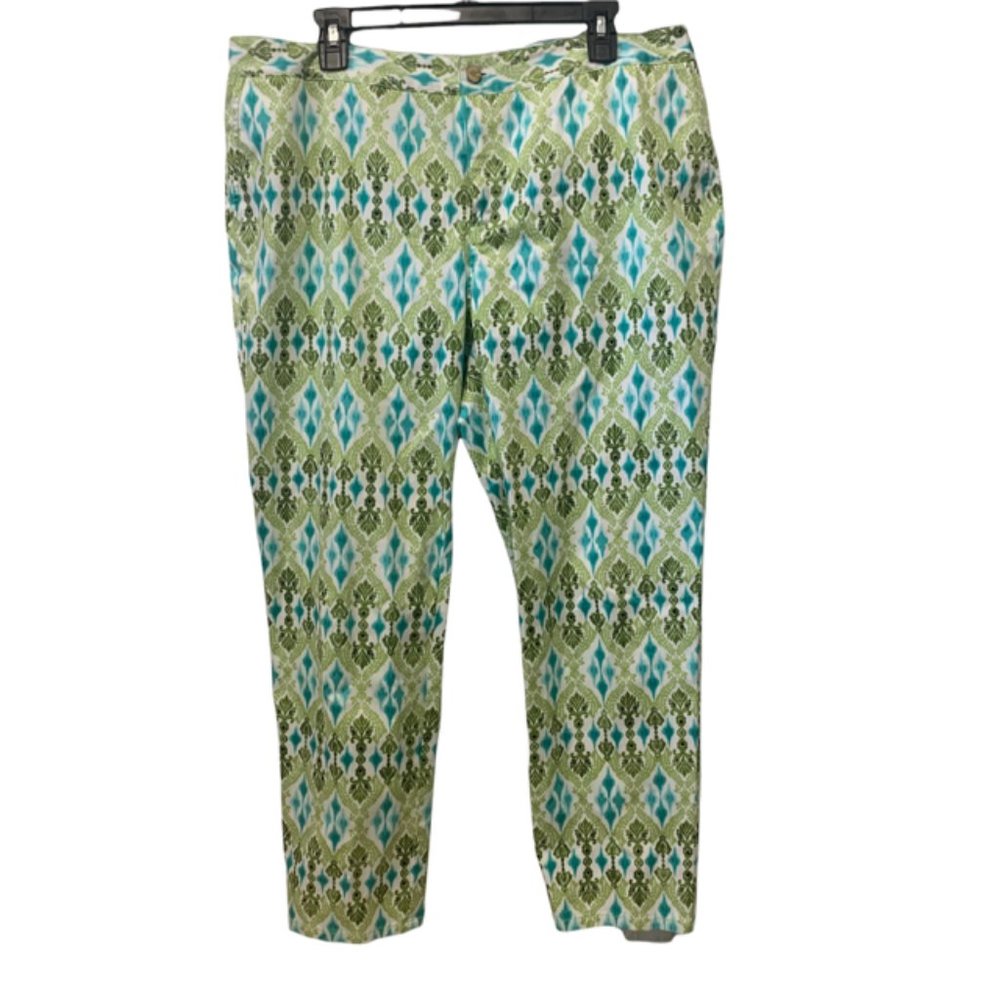 Jones New York Ikat Green Teal Ankle Pants size 16